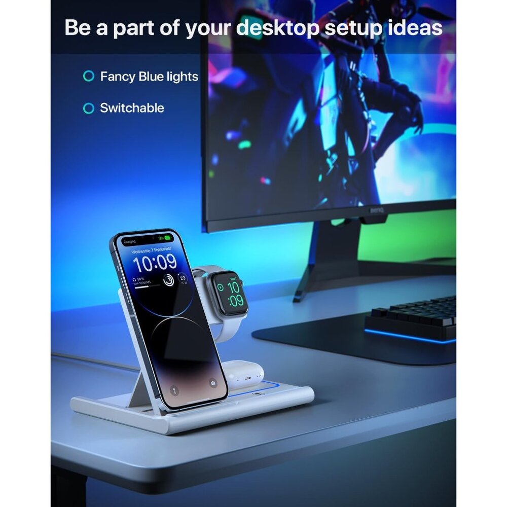 3 in 1 Wireless Charging Station for iPhone 14 13 12 11 Apple Watch 8-2 AirPods - Picture 3 of 7